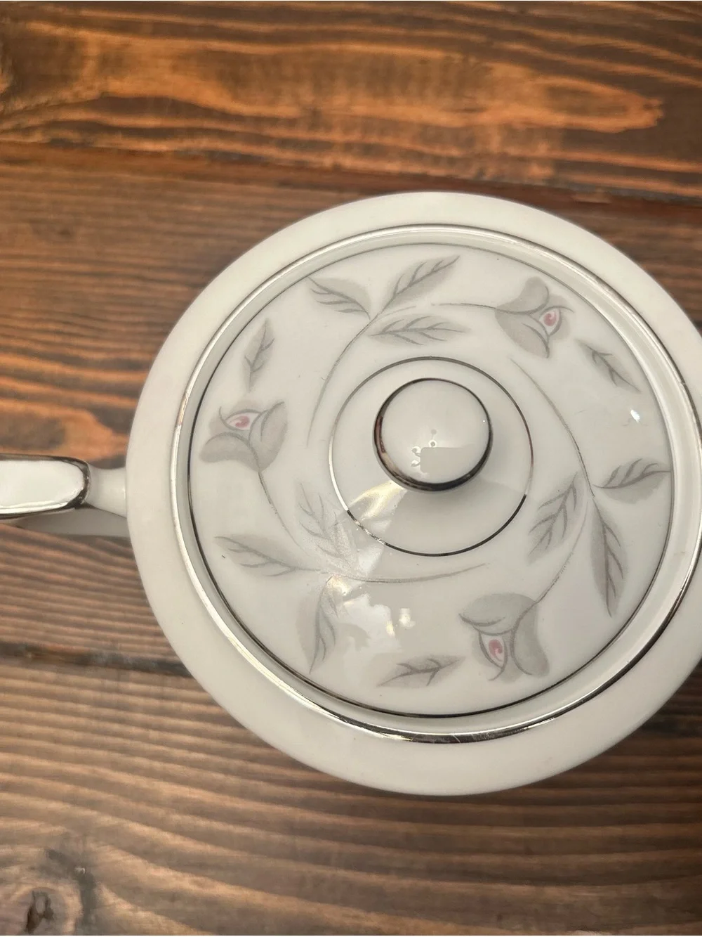 White Porcelain Tea Service with Silver Rose Trim